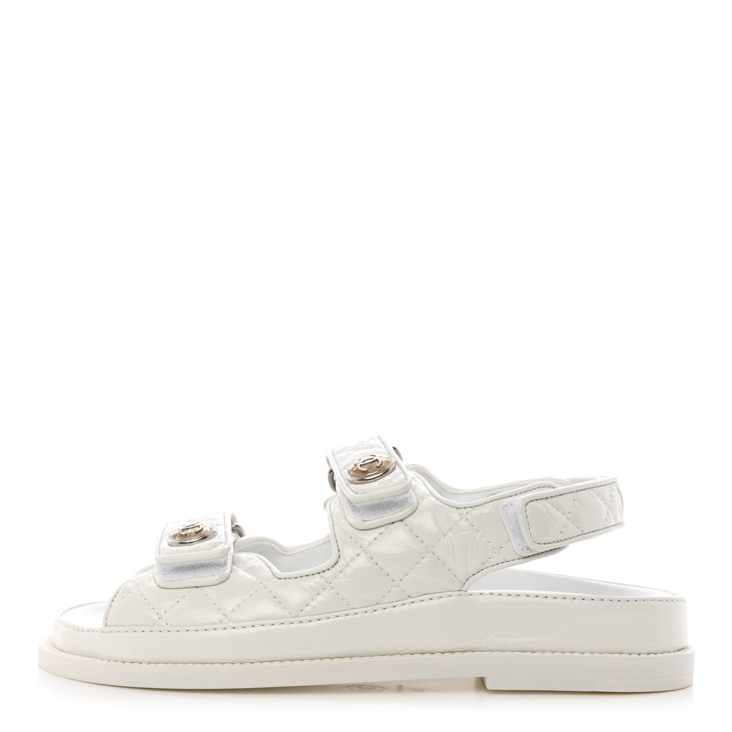 Laminated Lambskin Quilted Velcro Dad Sandals 36 White