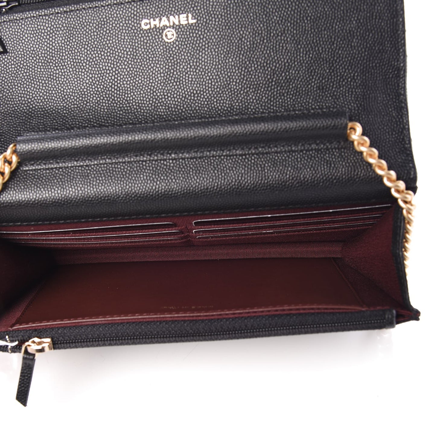 Caviar Suede Stitched Lady Coco Wallet On Chain WOC Black