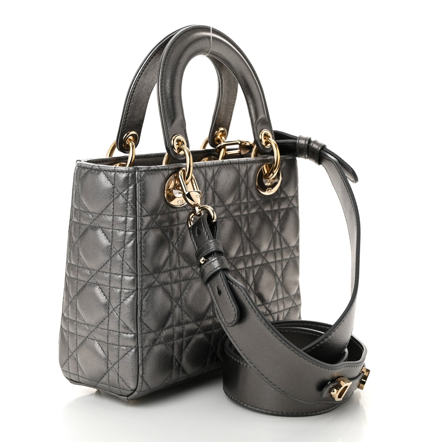 Christian Dior Lambskin Cannage Small My ABCDior Lady Dior Metallic Grey 3 of 12