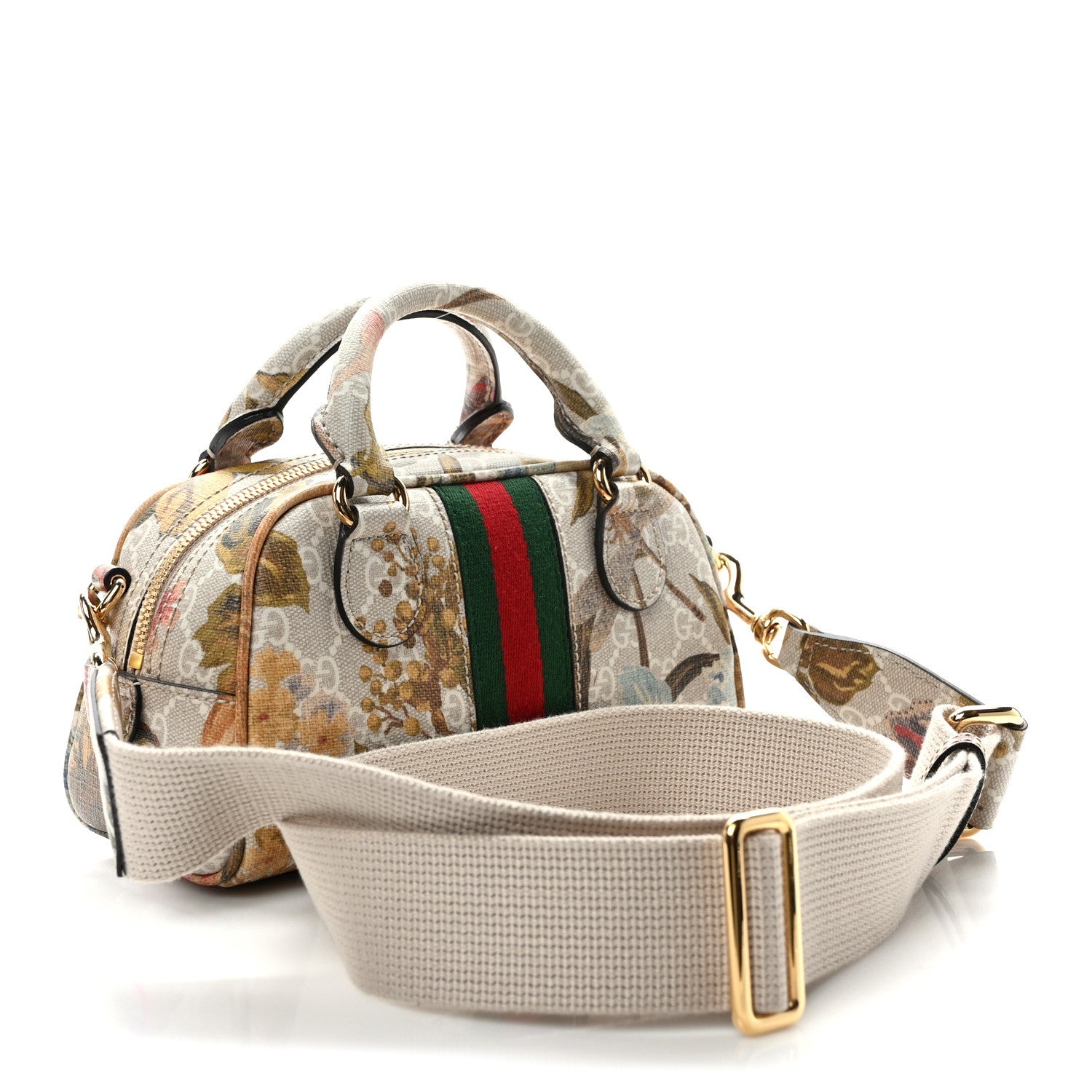Gucci GG Supreme Monogram Water Flora Web Mini Ophidia Top Handle Bowler Bag Beige White Multicolor 3 of 8