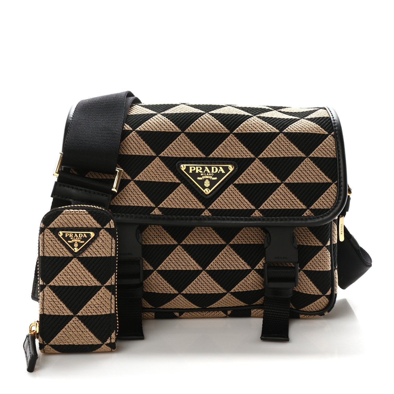 Prada Jacquard Saffiano Triangolo Symbole Embroidered Messenger Bag Black Corda 3 of 11
