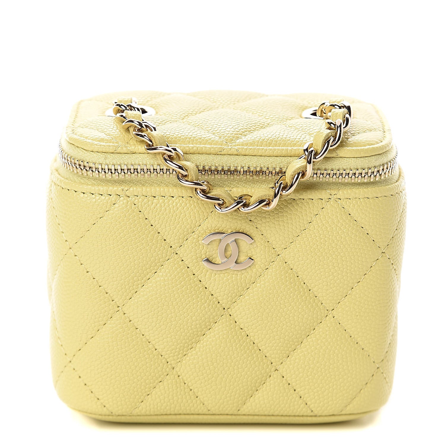 Chanel Caviar Quilted Mini Vanity Case With Chain Yellow 1 of 10