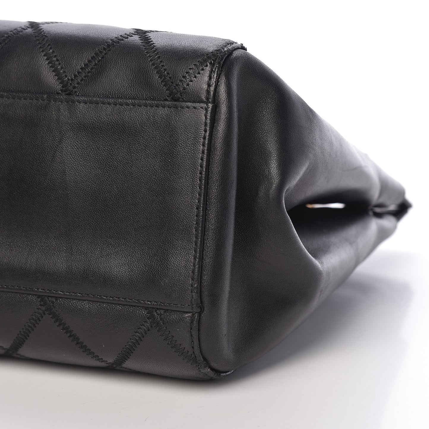 Lambskin Double Stitch Quilted Tote Black