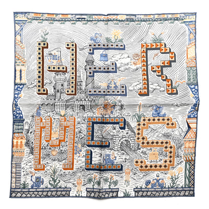 Hermes Silk Twill Super Silk Quest Detail Scarf 45 Bleu Jean Brun Vert 1 of 3