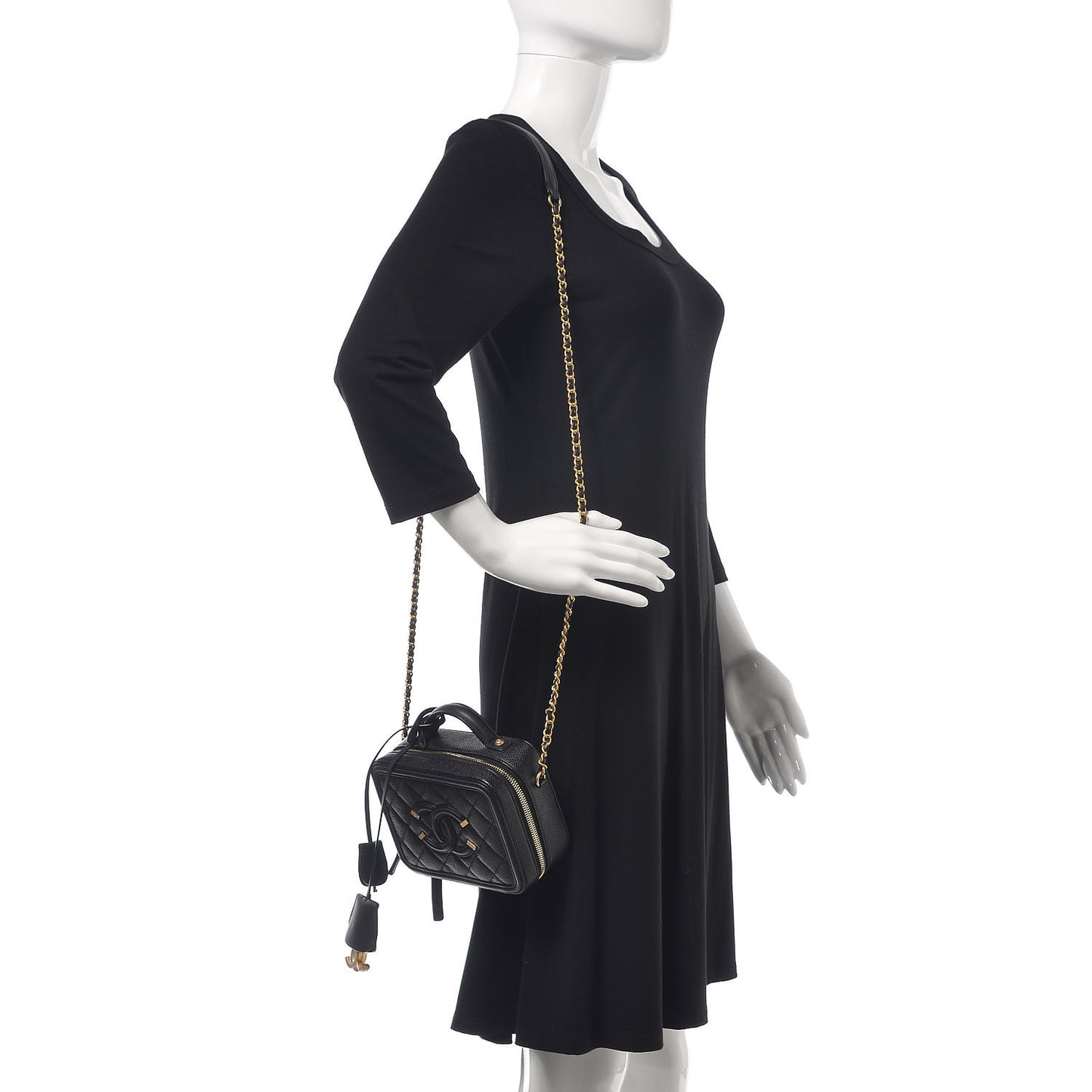 Caviar Quilted Small CC Filigree Vanity Case Black