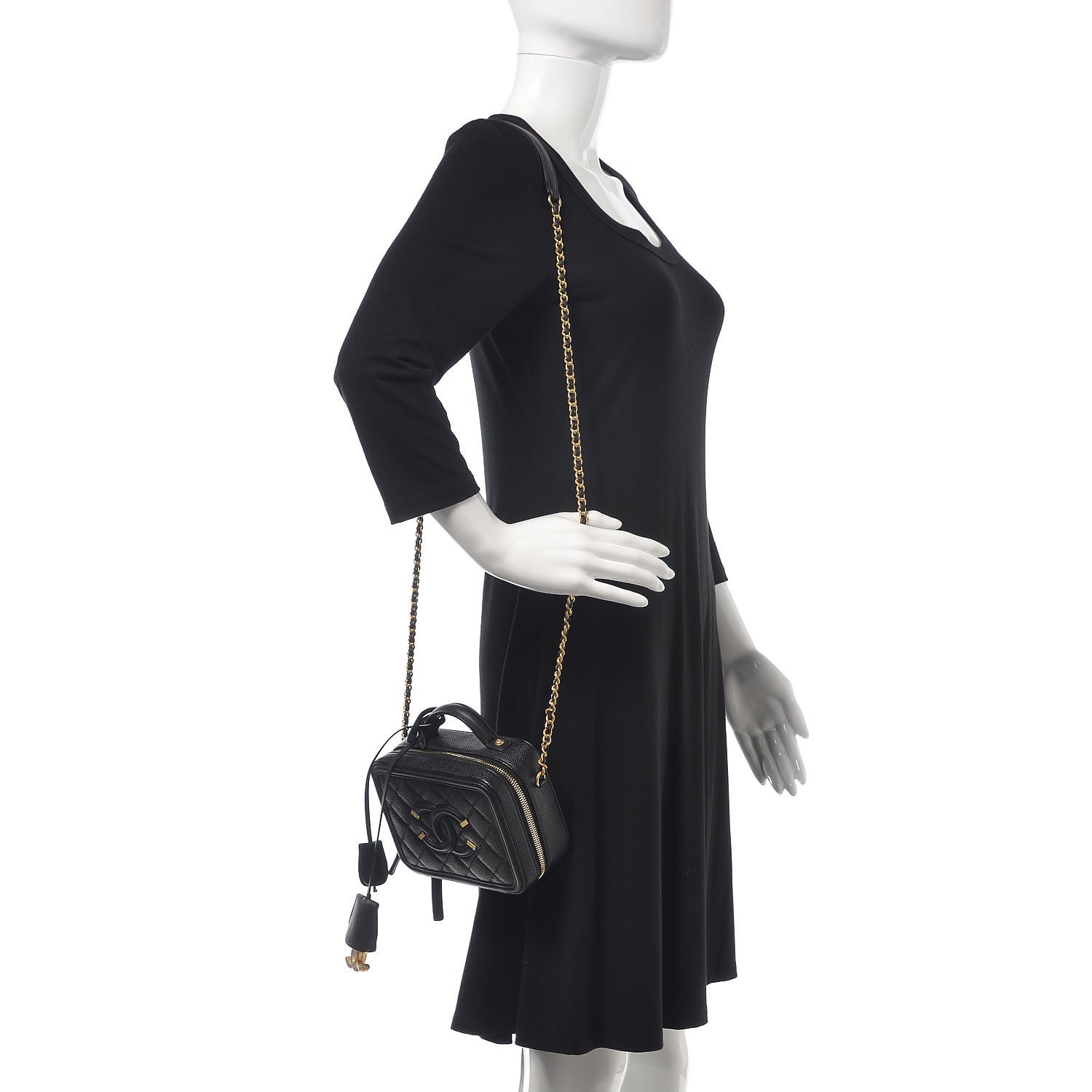 Chanel Caviar Quilted Small CC Filigree Vanity Case Black 2 of 7