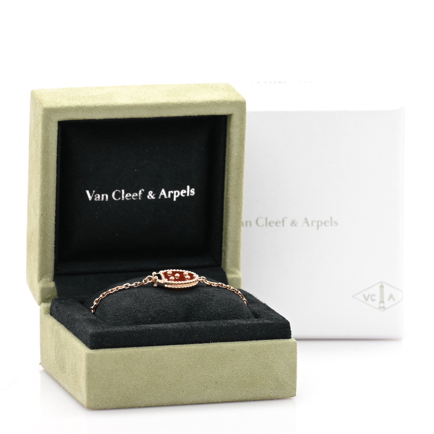 Van Cleef & Arpels 18K Rose Gold Carnelian Onyx Lucky Spring Closed Wing Ladybug Bracelet 4 of 4