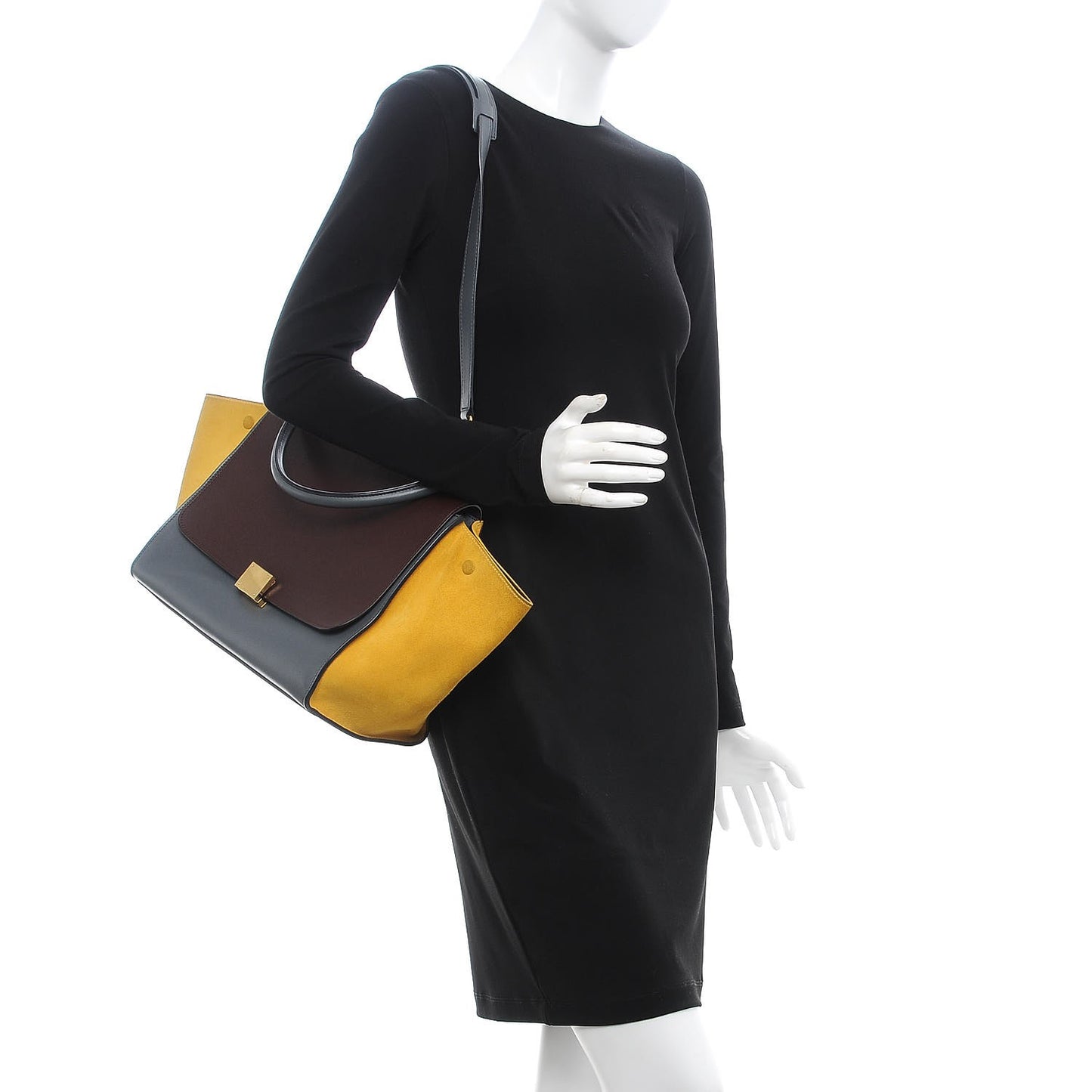 Smooth Calfskin Suede Medium Tri-Color Trapeze Yellow