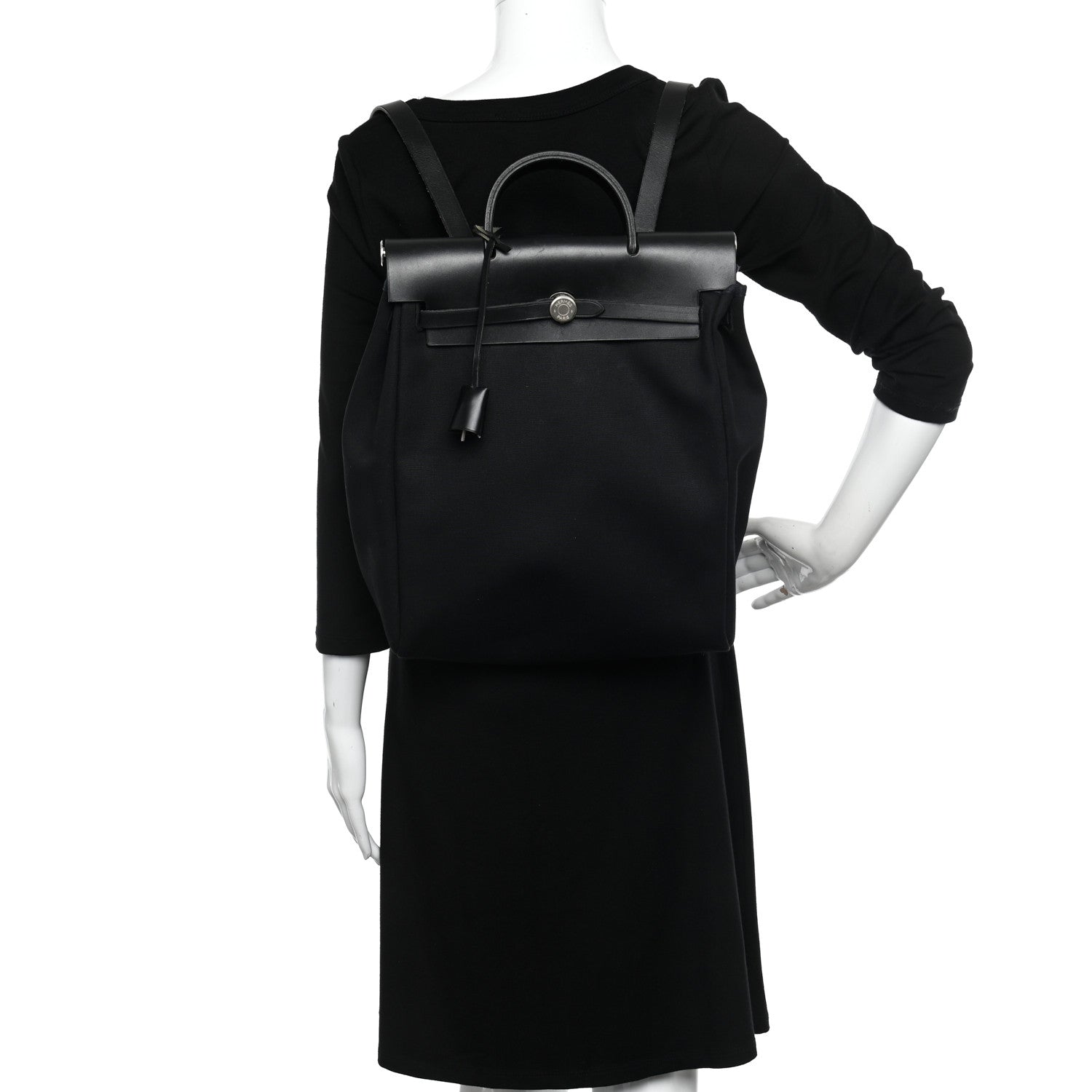 Hermes Toile Vache Calfskin Herbag 30 PM Backpack Black 2 of 10