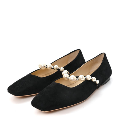 Jimmy Choo Suede Pearl Embellished Ade Flat 36.5 Black 4 of 9