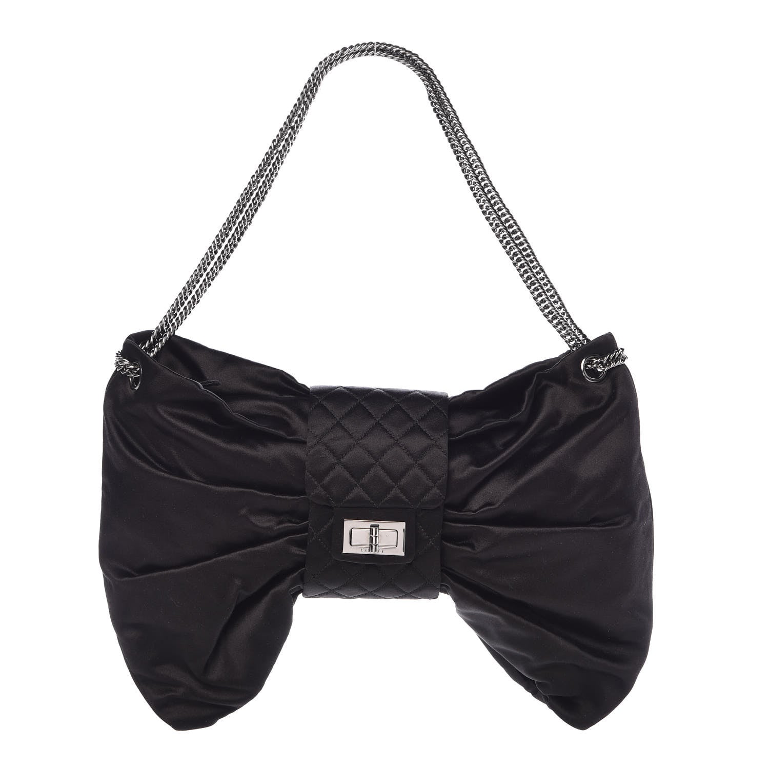 Chanel Satin Large Bow Bag Black 1 of 9