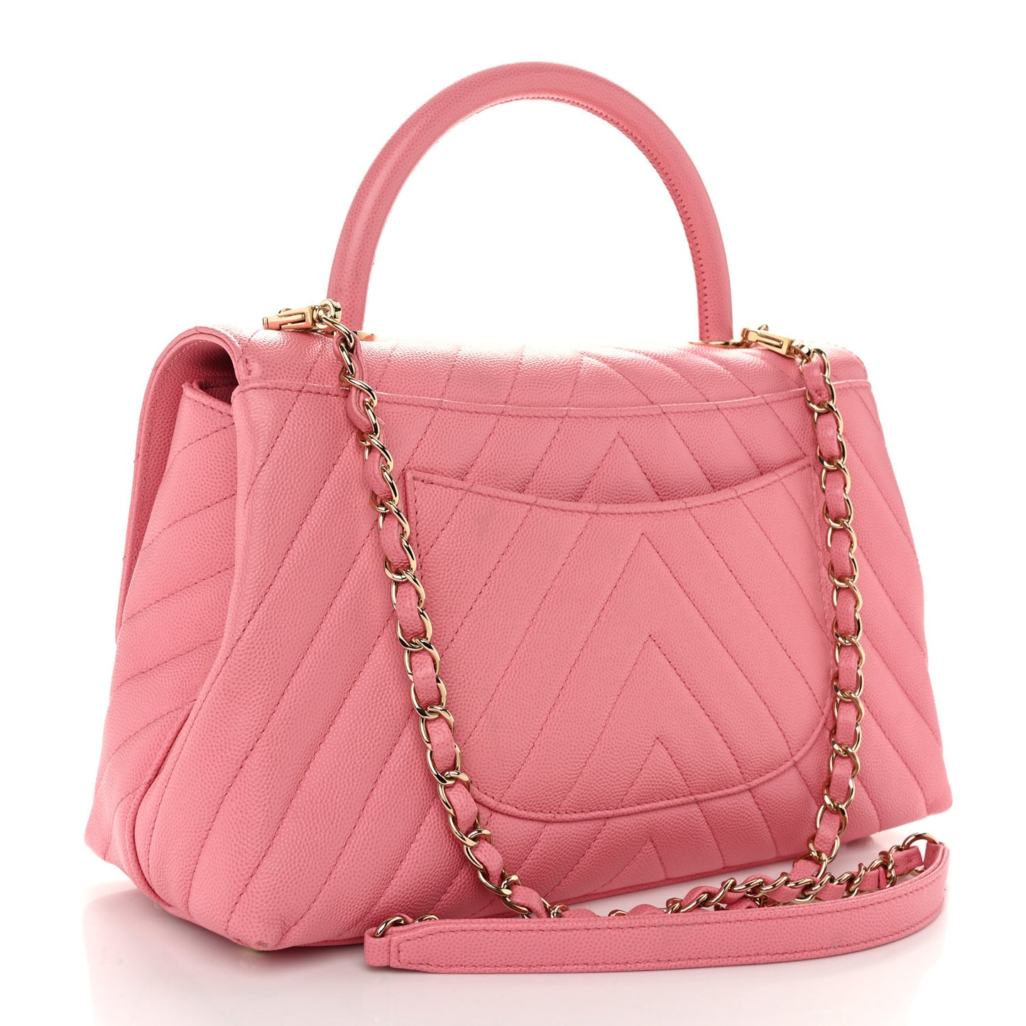 Caviar Chevron Quilted Small Coco Handle Flap Pink