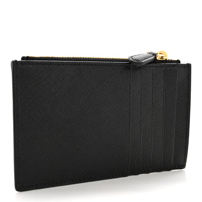 Prada Saffiano Triangle Zip Card Holder Black 3 of 7