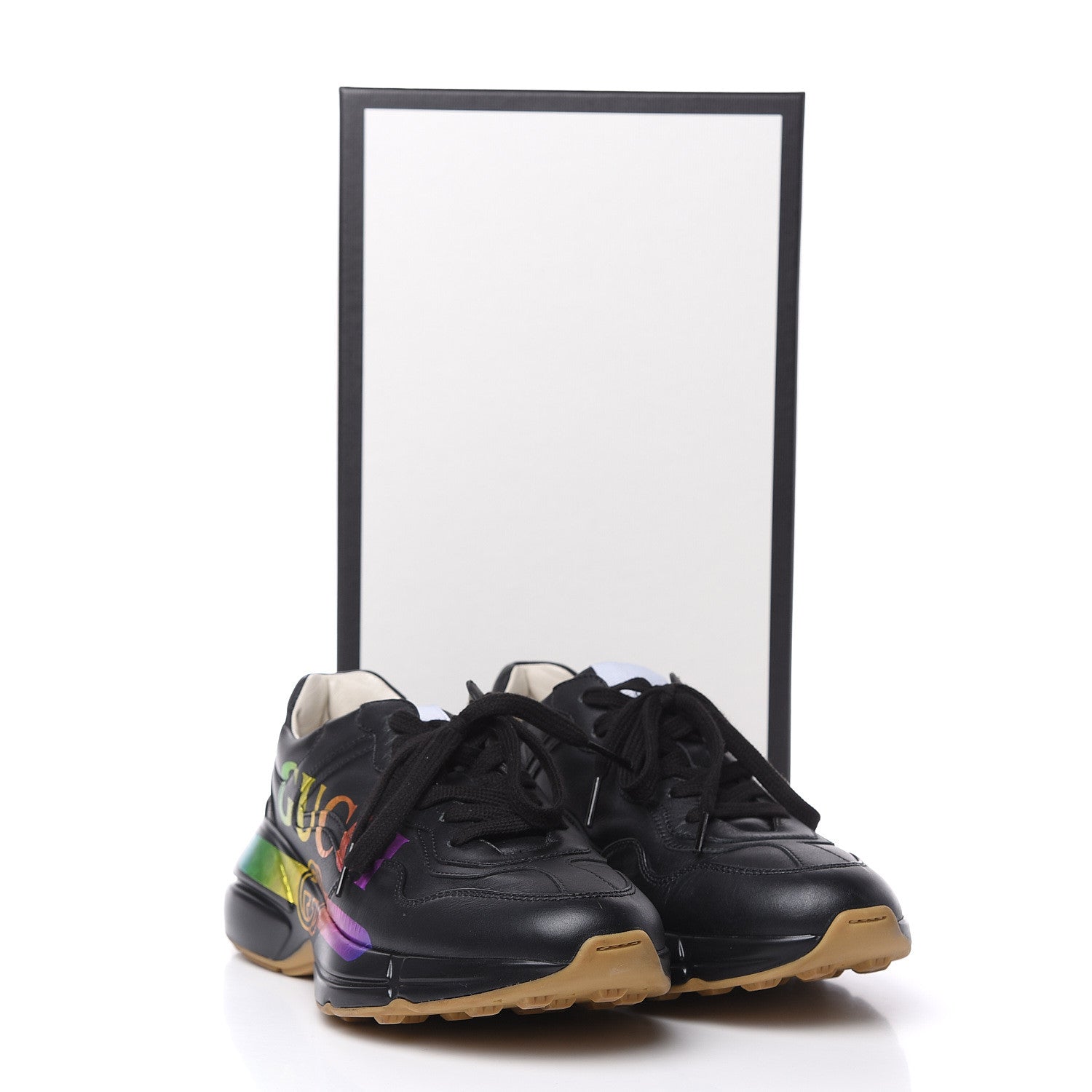 Gucci Calfskin Iridescent Logo Womens Rhyton Sneakers 39 Black 10 of 10