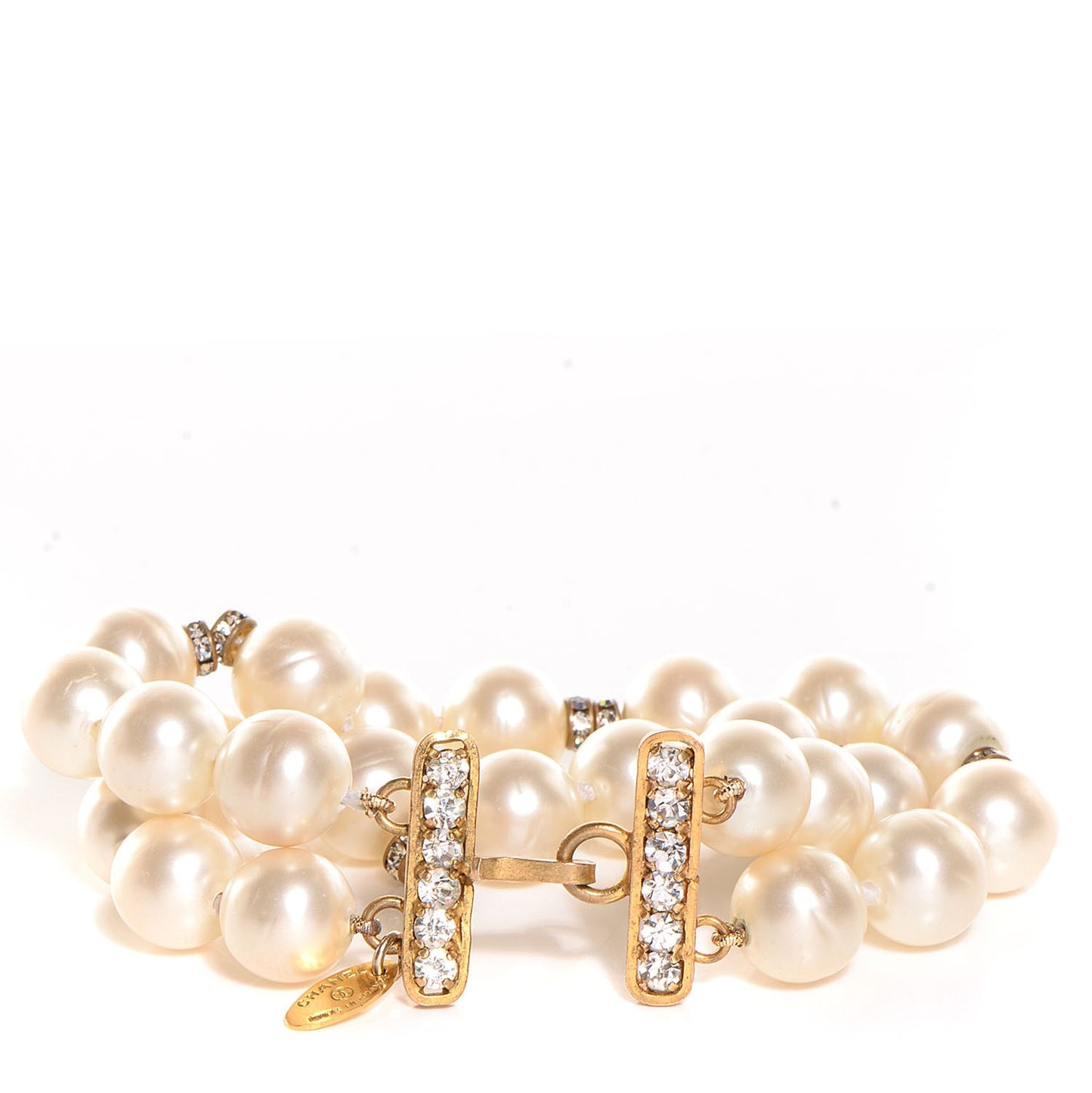 Pearl Crystal Double Strand Bracelet Gold