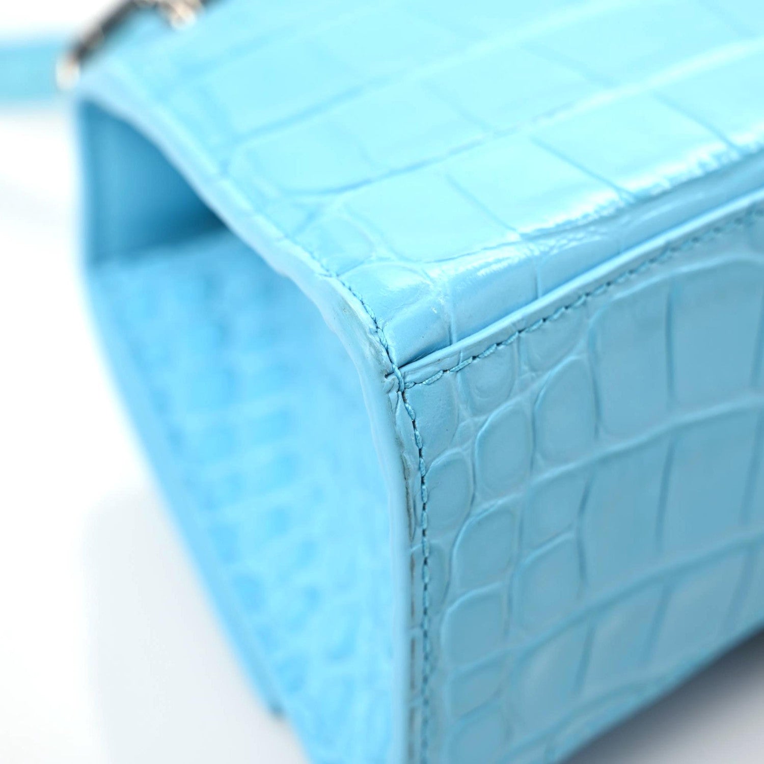 Balenciaga Shiny Calfskin Crocodile Embossed Hourglass Top Handle Bag XS Azur 7 of 11