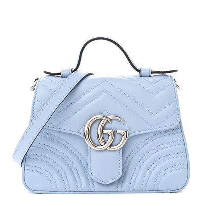Gucci Calfskin Matelasse Mini GG Marmont Top Handle Shoulder Bag Porcelain Light Blue 1 of 10