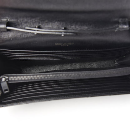 Saint Laurent Grain De Poudre Matelasse Chevron Monogram Chain Wallet Black 4 of 10