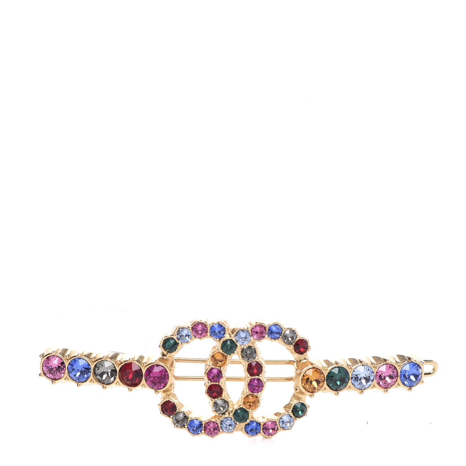 Chanel Crystal Over The Rainbow CC Hair Clip Barrette Gold Multicolor 1 of 4