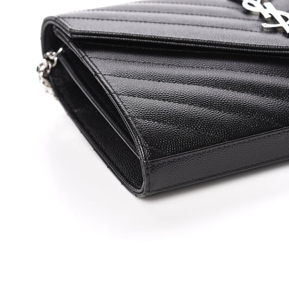 Saint Laurent Grain De Poudre Matelasse Chevron Monogram Chain Wallet Black 7 of 10
