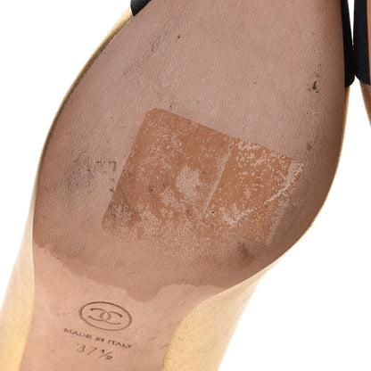 Chanel Laminated Lambskin Grosgrain Cap Toe CC Pumps 37.5 Gold Black 8 of 9