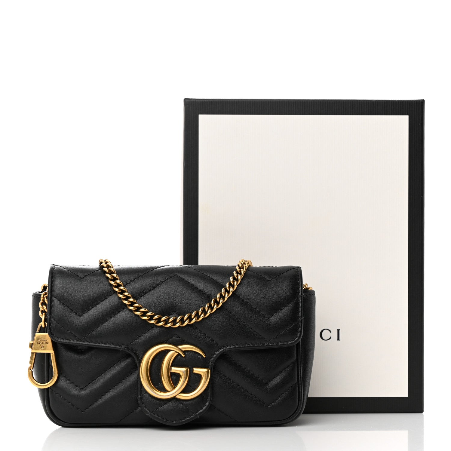 Gucci Calfskin Matelasse Super Mini GG Marmont Shoulder Bag Black 13 of 13