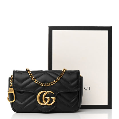 Gucci Calfskin Matelasse Super Mini GG Marmont Shoulder Bag Black 13 of 13