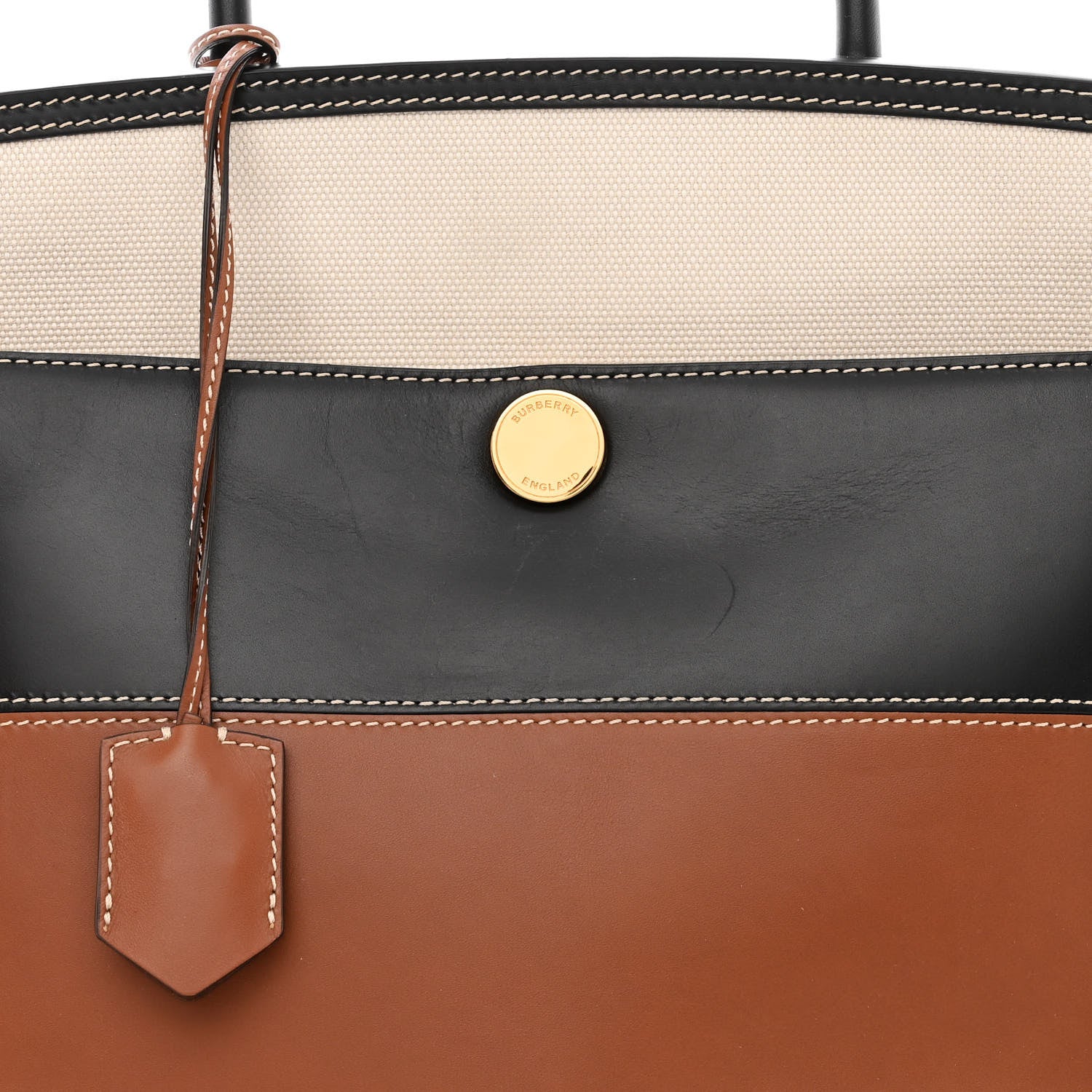 Burberry Calfskin Medium Society Top Handle Bag Black Brown 8 of 10