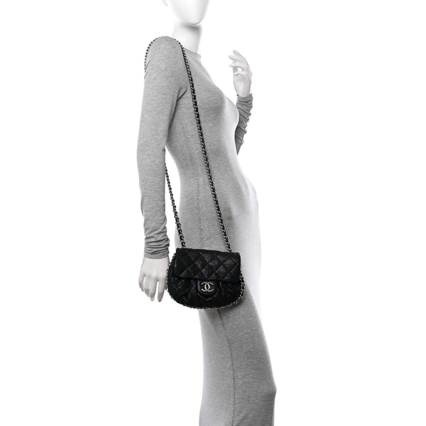 Washed Lambskin Quilted Mini Chain Around Flap Black