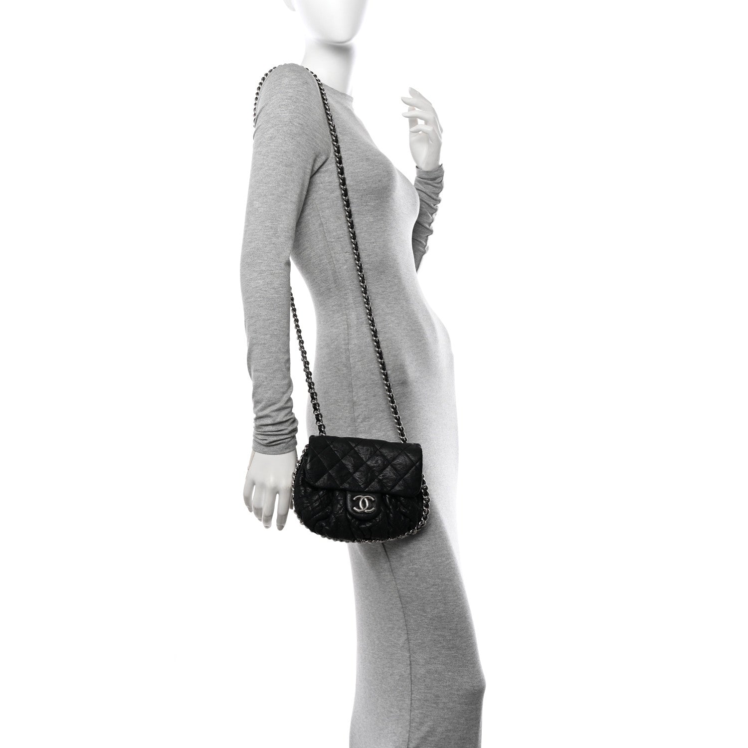 Chanel Washed Lambskin Quilted Mini Chain Around Flap Black 2 of 13