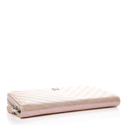 Chanel Metallic Caviar Chevron Quilted Small Zip Around Wallet Light Gold 4 of 10