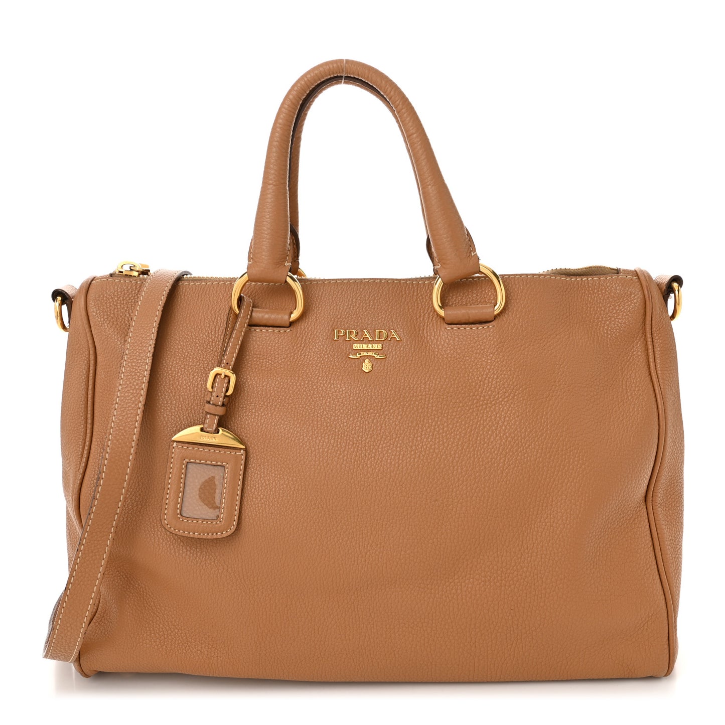 Vitello Daino Top Handle Zip Tote Caramel