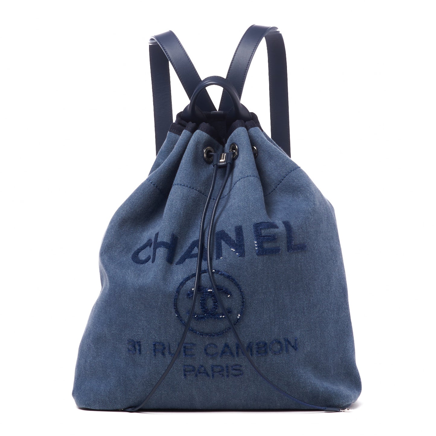 Canvas Sequin Large Deauville Backpack Navy