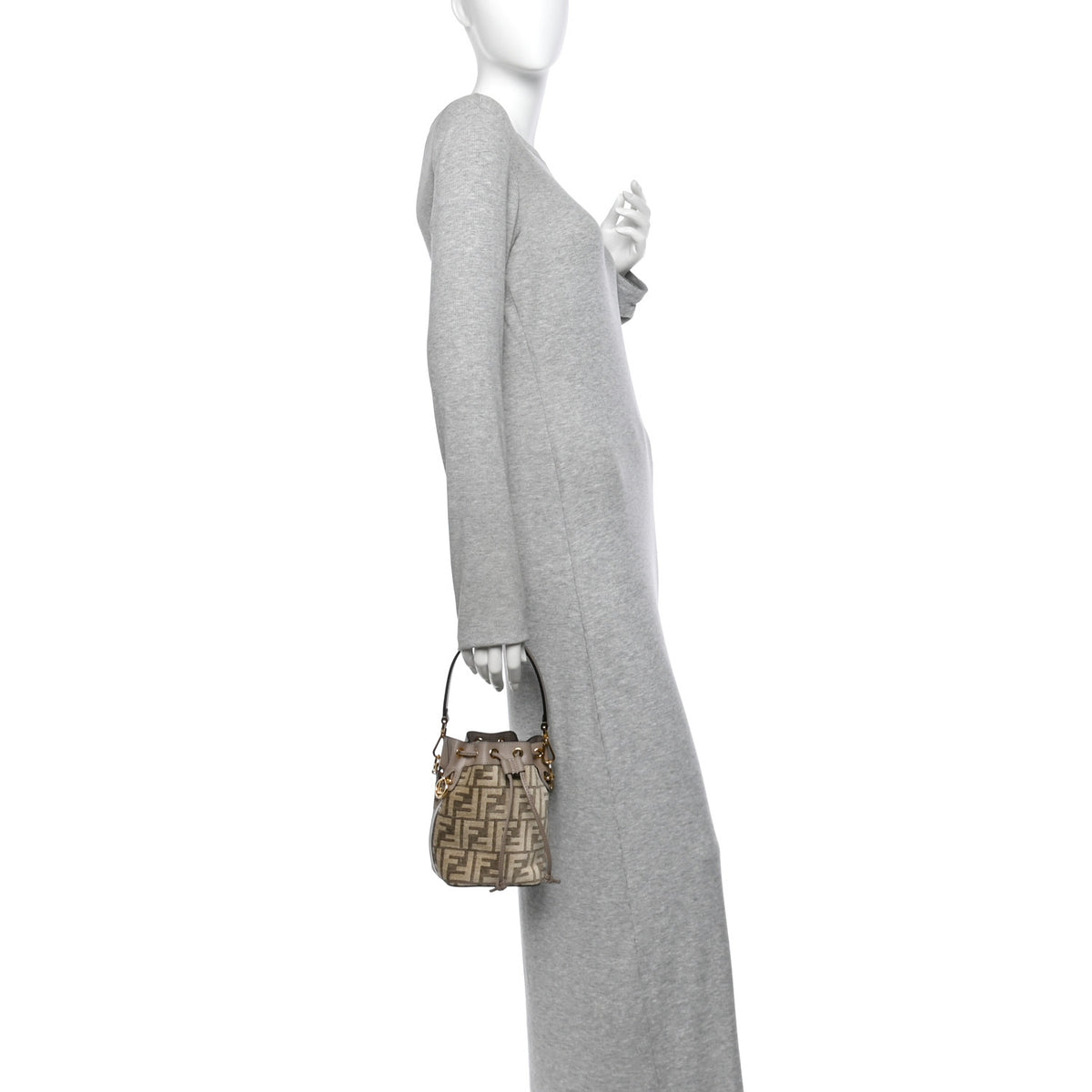 Chenille Vitello King FF Mini Mon Tresor Bucket Bag Tortora Nuvola