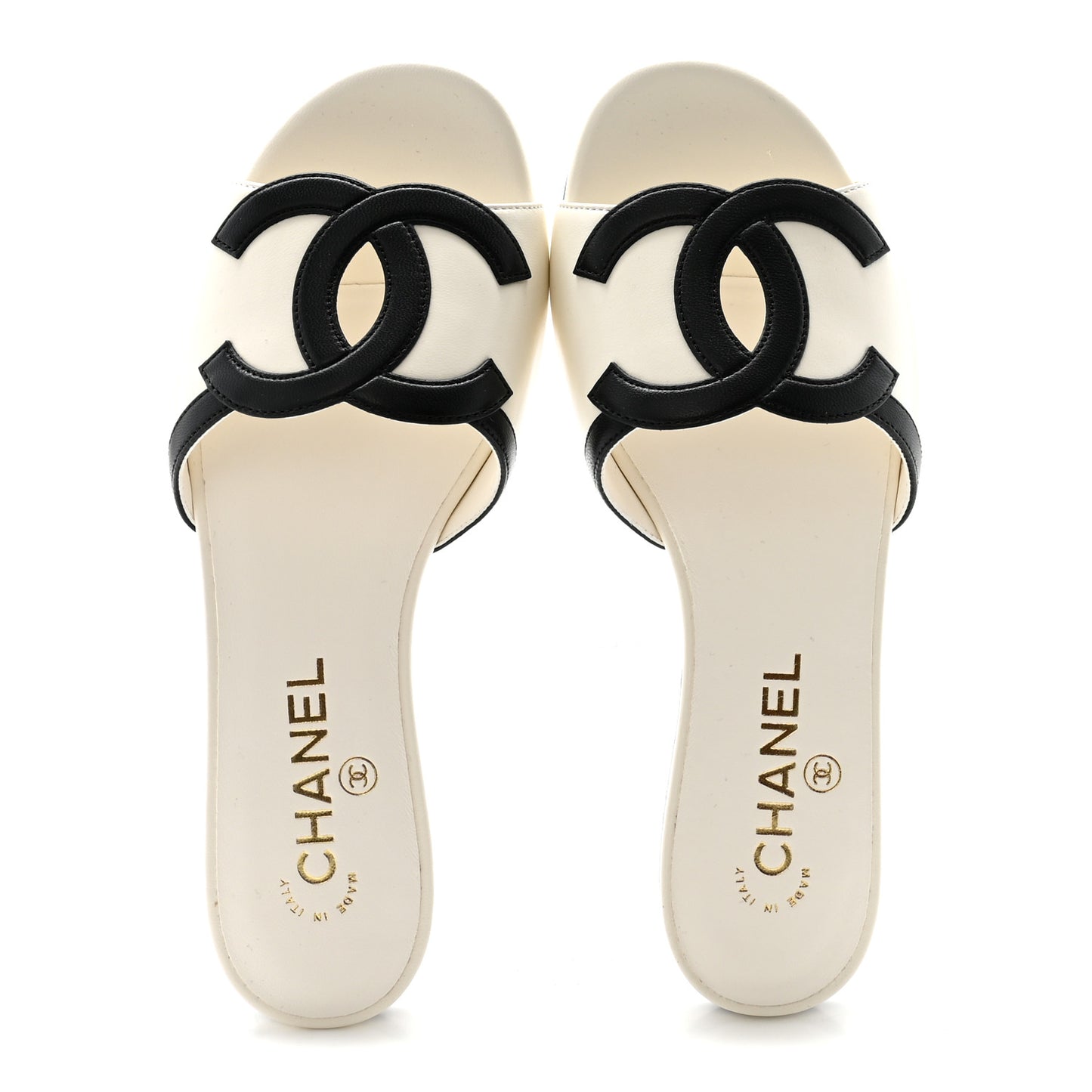 Lambskin CC Cutout Mules 37 Ivory Black