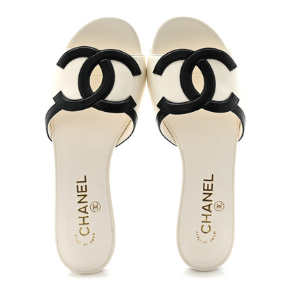Chanel Lambskin CC Cutout Mules 37 Ivory Black 2 of 10
