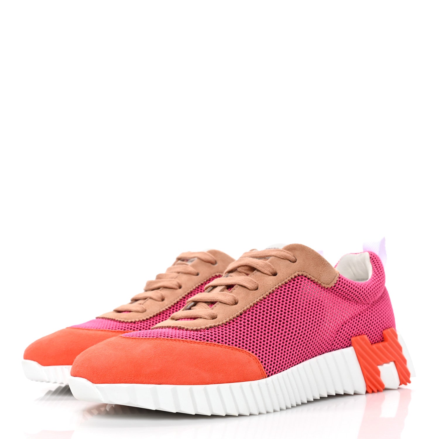 Hermes Air Mesh Suede Goatskin Bouncing Sneakers 38.5 Rose Multicolor 3 of 7
