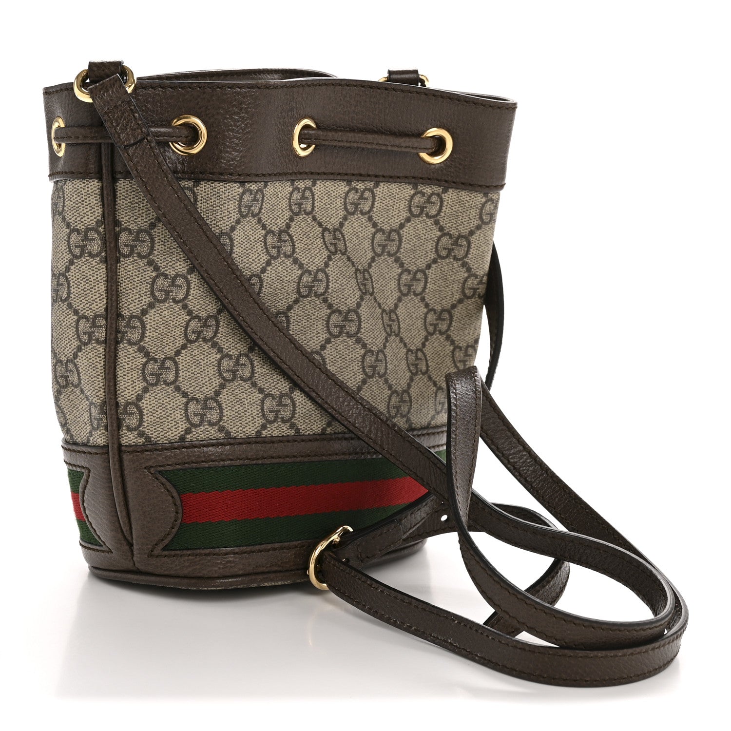 Gucci GG Supreme Monogram Web Mini Ophidia Bucket Bag Brown 3 of 11