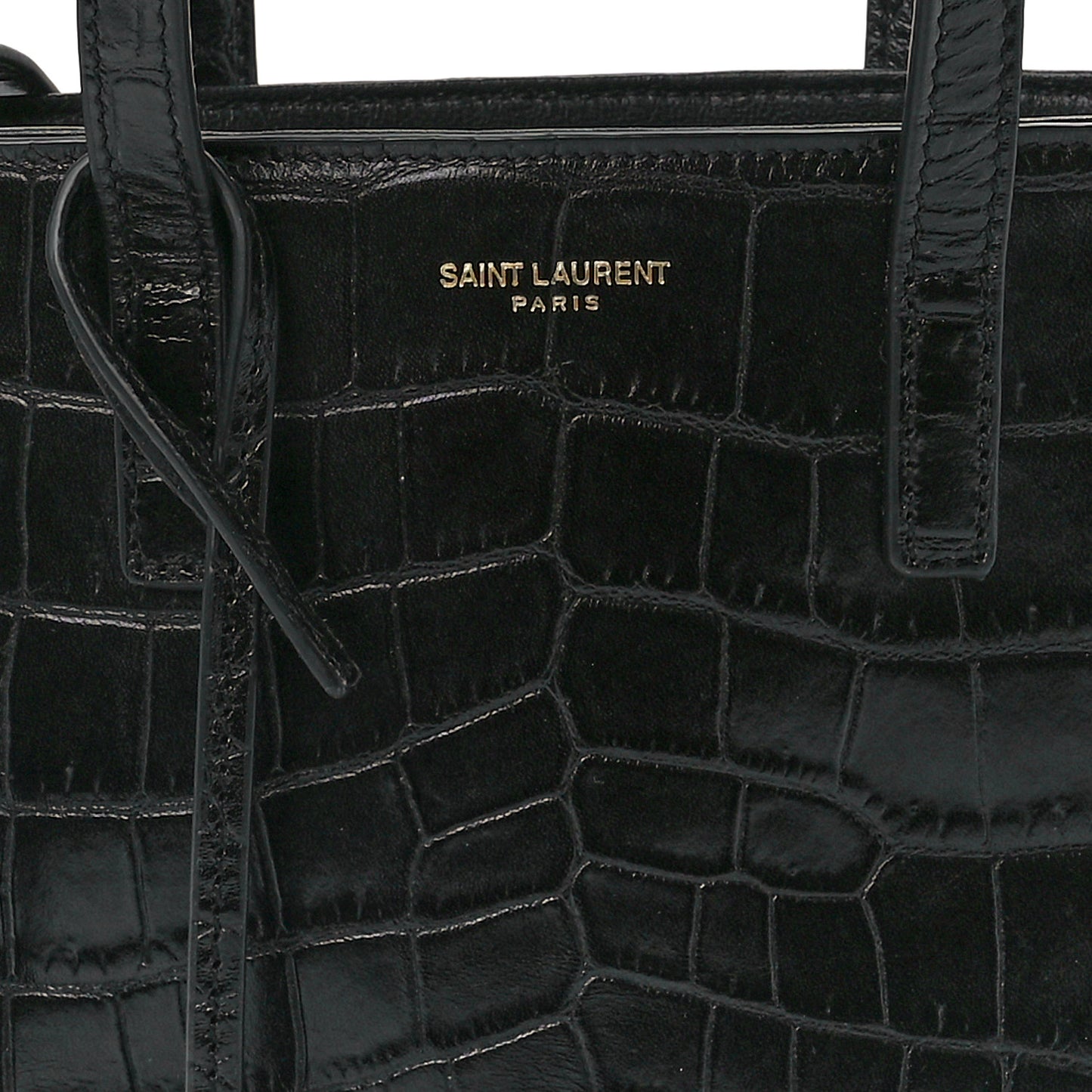 Calfskin Crocodile Embossed Paris Mini Toy Shopper Tote Black