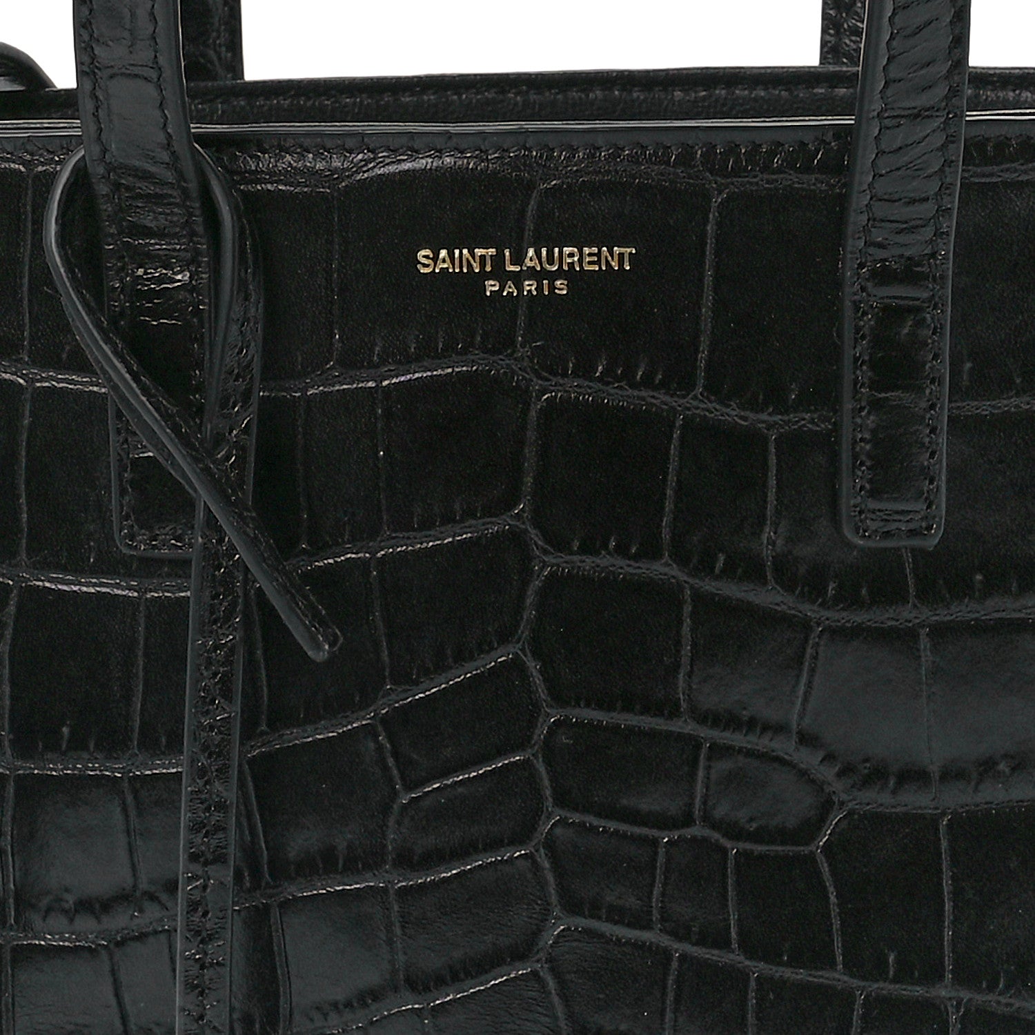 Saint Laurent Calfskin Crocodile Embossed Paris Mini Toy Shopper Tote Black 9 of 12