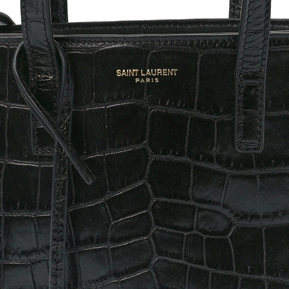 Saint Laurent Calfskin Crocodile Embossed Paris Mini Toy Shopper Tote Black 9 of 12