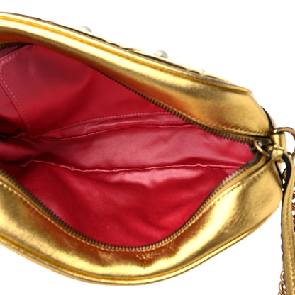 Gucci Metallic Calfskin Matelasse Studded Small Pearly GG Marmont Chain Shoulder Bag Gold 5 of 9