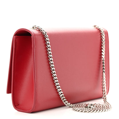 Saint Laurent Grain De Poudre Medium Monogram Kate Satchel Red 3 of 11