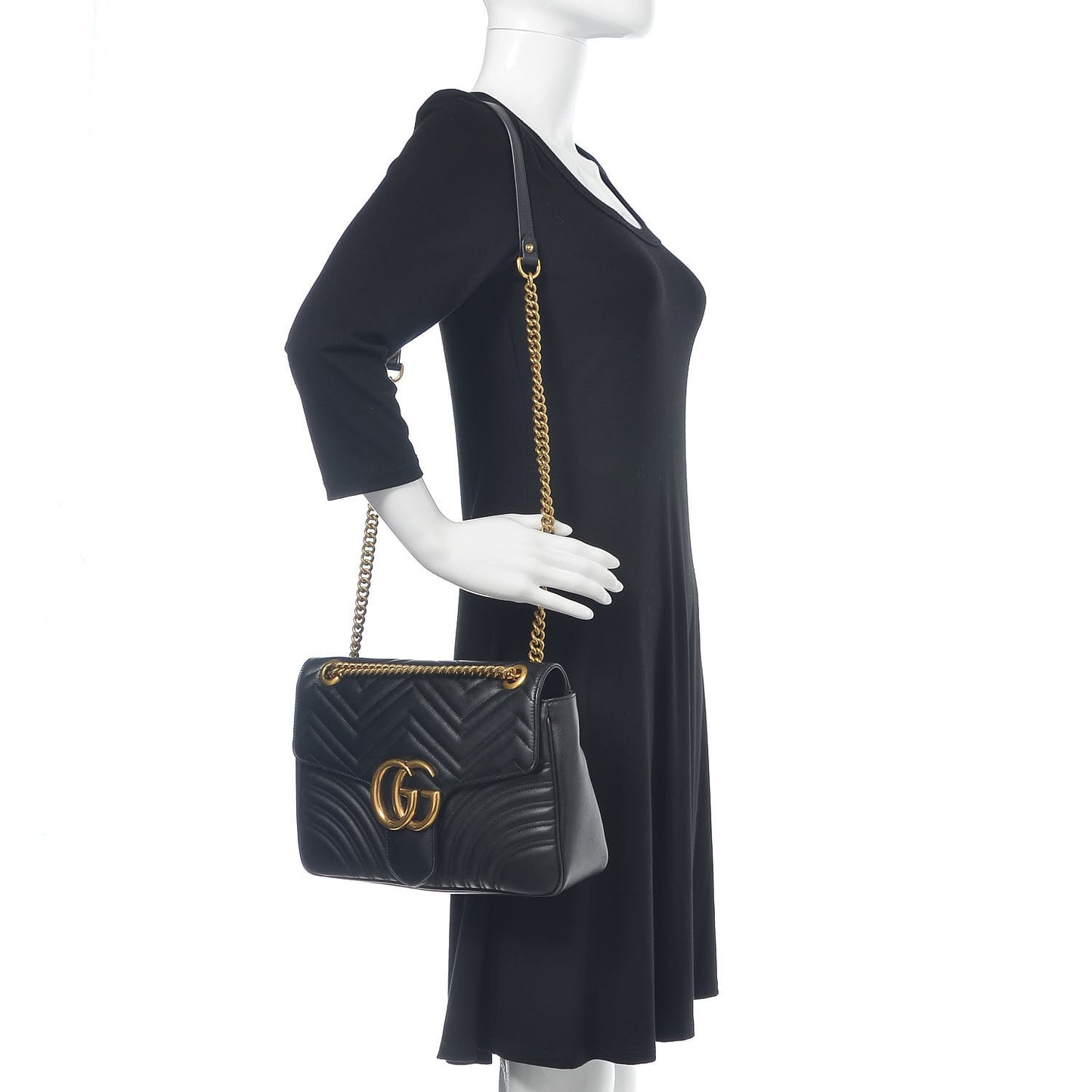 Calfskin Matelasse Medium GG Marmont Shoulder Bag Black