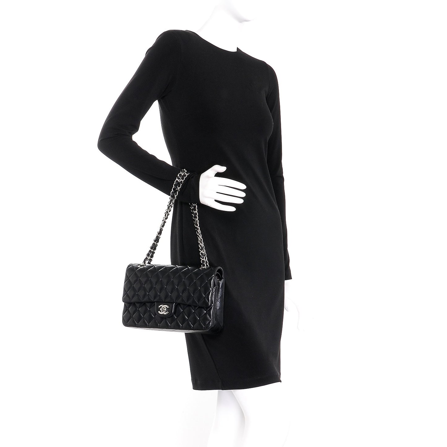 Lambskin Quilted Medium Double Flap Black