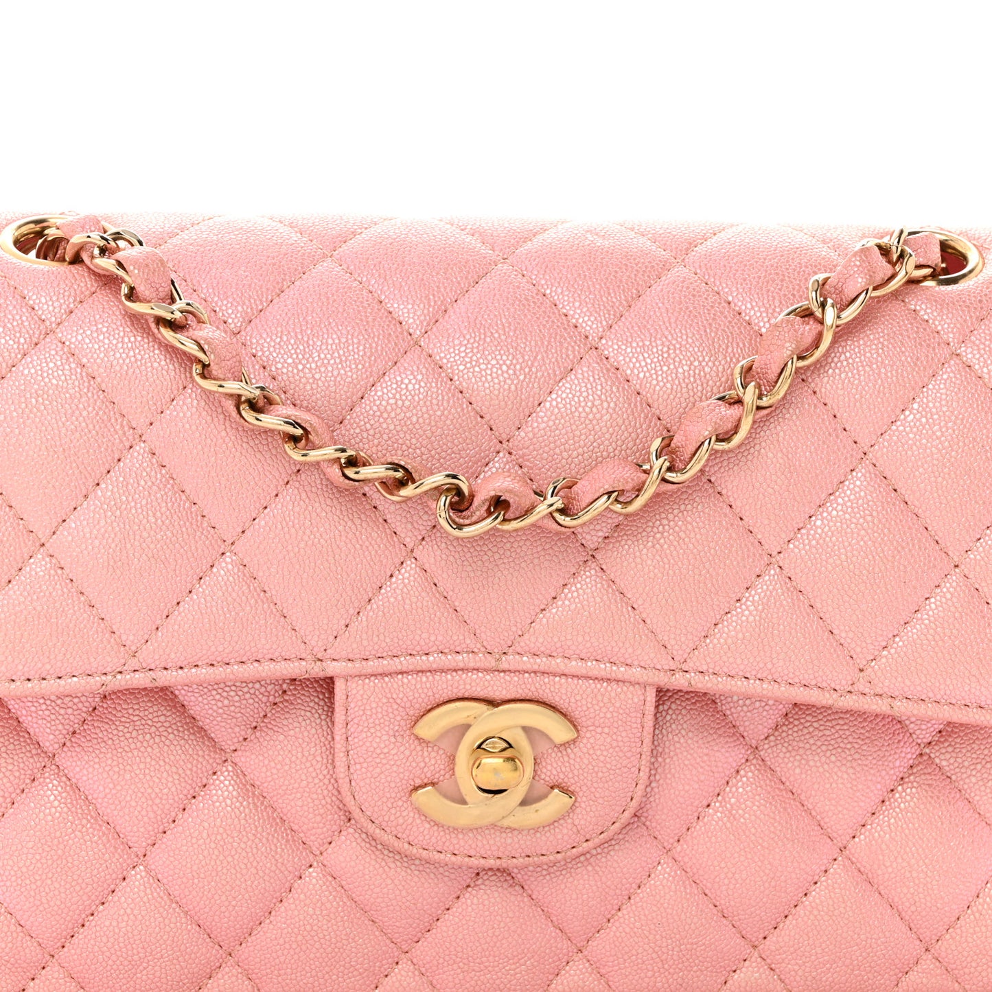 Iridescent Caviar Quilted Small Double Flap Pink