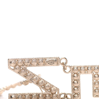 Chanel Crystal Cha-Nel Logo Drop Earrings Gold 4 of 5