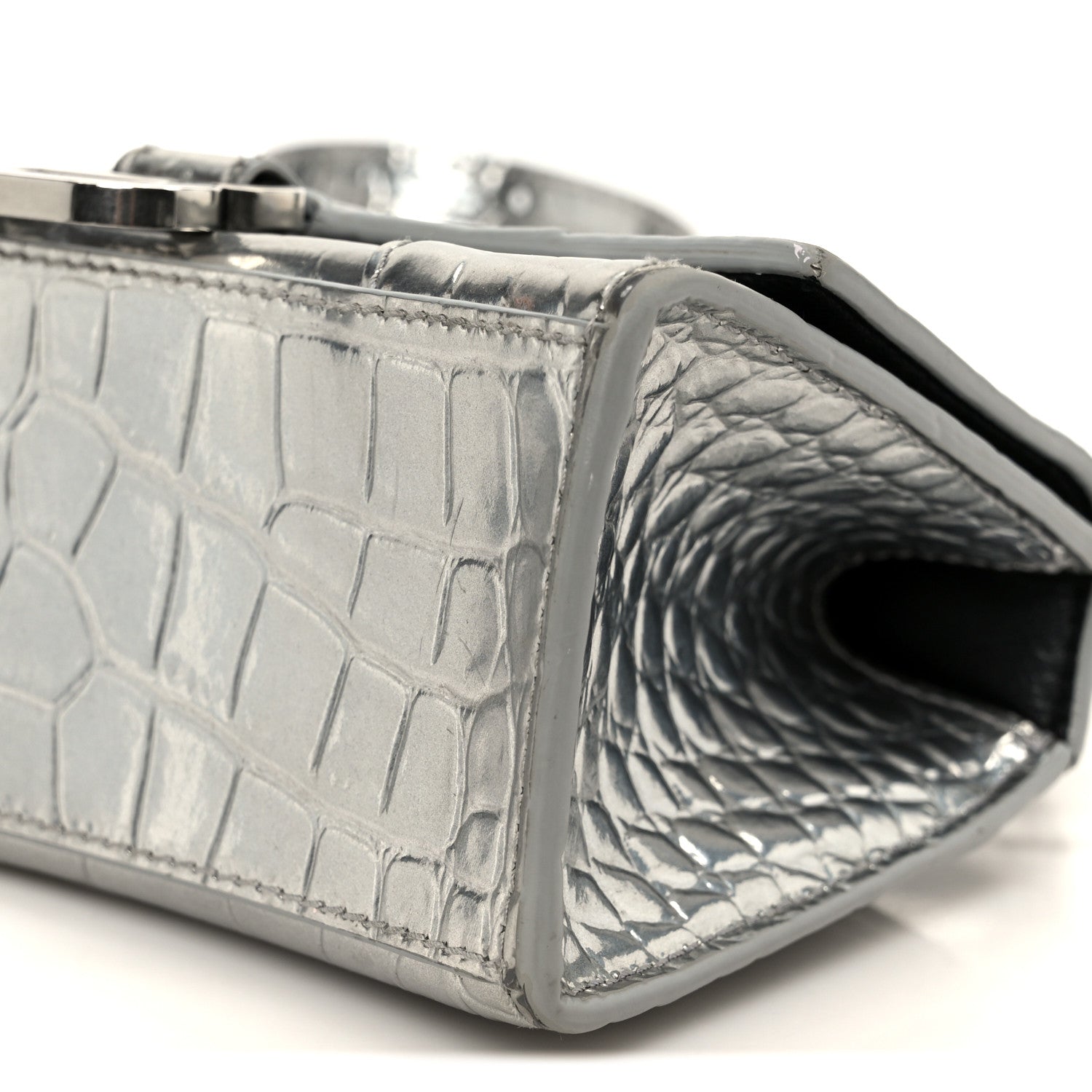 Balenciaga Metallic Calfskin Crocodile Embossed Hourglass Top Handle Bag XS Silver 10 of 10
