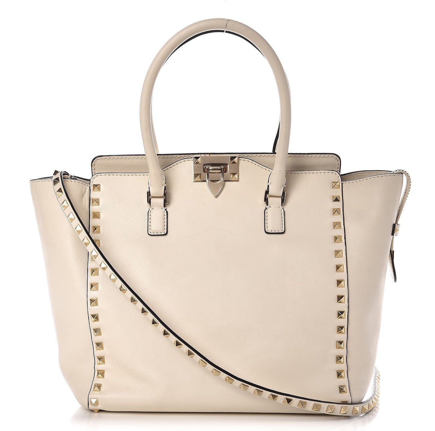 Vitello Rockstud Double Handle Tote Ivory