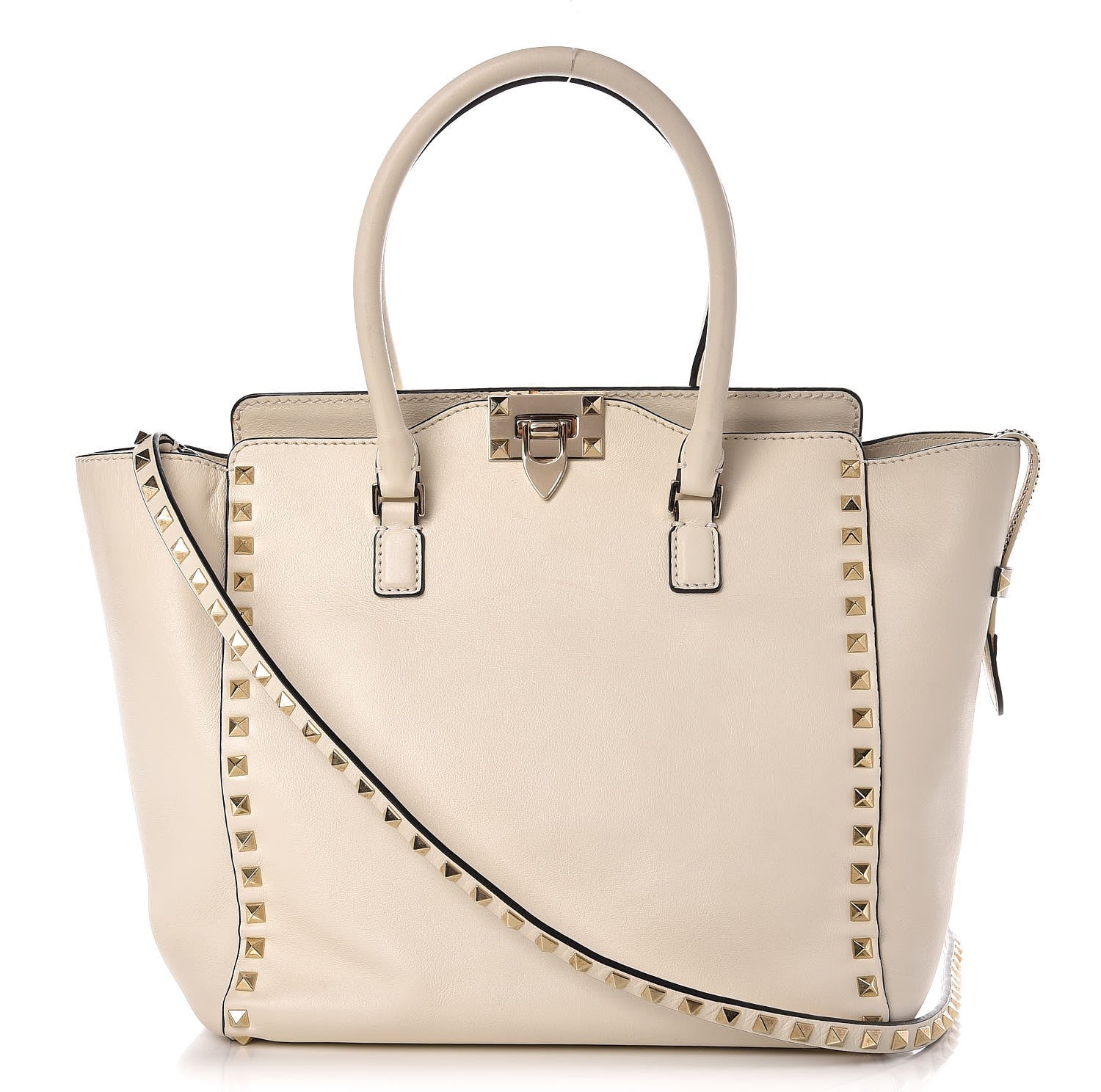 Valentino Garavani Vitello Rockstud Double Handle Tote Ivory 1 of 13